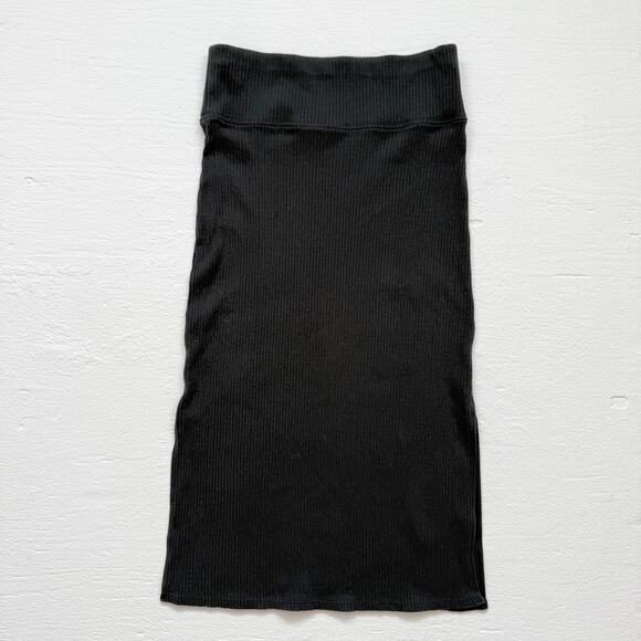 Aerie Black Ribbed Straight Midi Skirt, Size Small - Picture 1 of 6